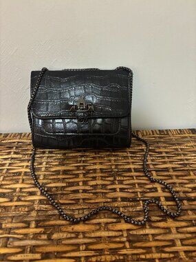 Black Crocodile Print Crossbody Purse